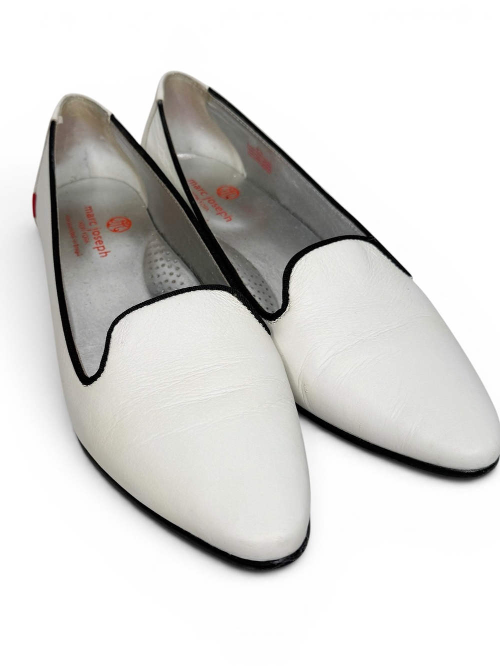 Marc Joseph New York White Black Trim Pointy Toe Loafers Size 9.5